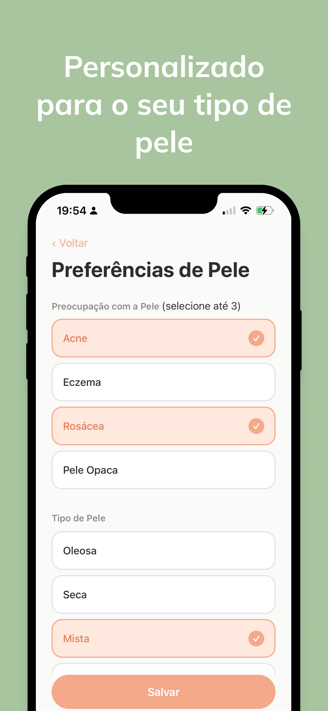 Preferências de pele